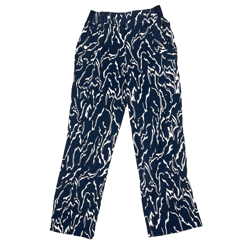 Athleta Women Size 0 Vienna Cargo Pant Navy Elastic Back Flat Front Straight Leg